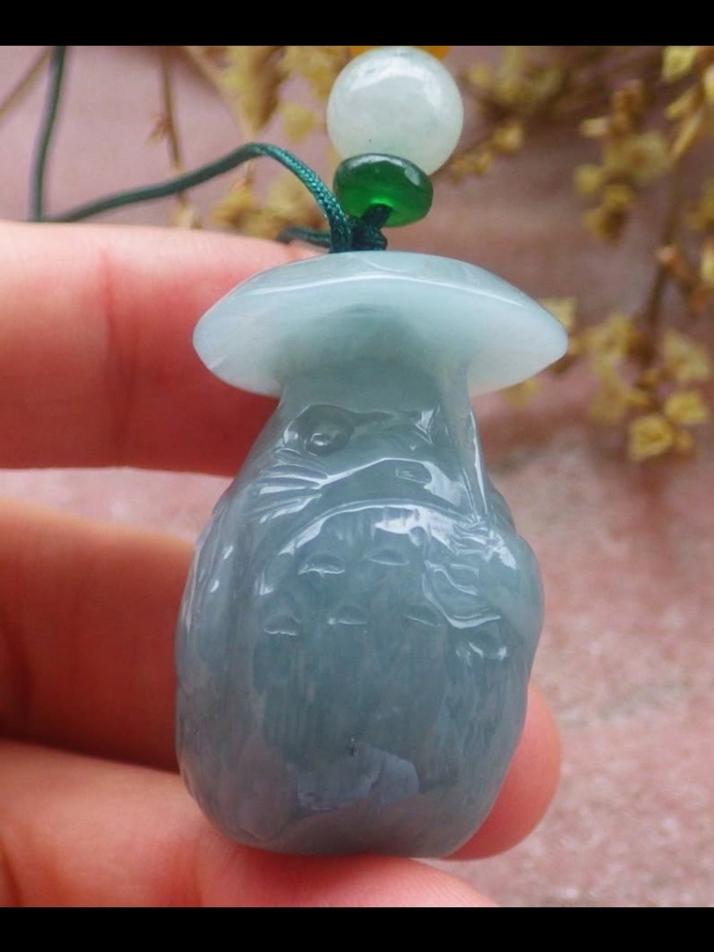 Elegant jadeite Jade water blue totoro chinchilla mushroom pendant
